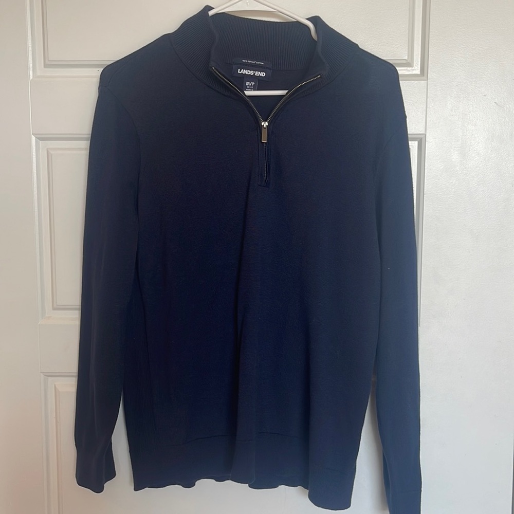 Lands’ End M/P 10-12 Navy Quarter Zip Sweater